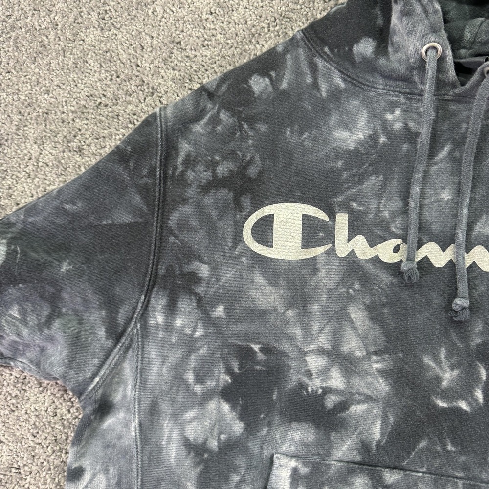 Champion Hoodie Mens Large Gray Tie Dye Reverse Weave Pullover Logo Casual City - Picture 7 of 12